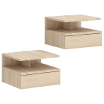 HOMCOM Juego de 2 Mesitas de Noche Flotantes con Cajón Montado en la Pared 35x32x22,5 cm Roble