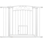 PawHut Cancellino per Cani Regolabile con Estensioni, Porta per Gatti e Apertura a Una Mano, 76-104x77cm, Bianco