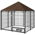 PawHut Țarc pentru câini din metal și material Oxford cu ușiță pentru boluri, 141x141x151 cm, negru și maro