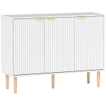 HOMCOM Aparador de Salón con Estante Ajustable Aparador de 3 Puertas Acanaladas 107x35x80 cm Blanco