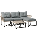 Outsunny Conjunto de Jardín de Ratán Sintético con Sofá de Exterior de 4 Módulos y 1 Mesa de Centro y Cojines Gris