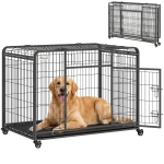PawHut Metal Dog Cage Kennel Locking Door & Wheels Removable Tray Openable Top For Large Pets 109.5 x 71 x 78 cm