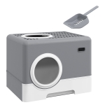 PawHut Lettiera per Gatti con Coperchio e Paletta, Doppio Ingresso e Vassoio Estraibile, 52x41x38.5 cm, Grigio