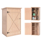 Outsunny Armario de Jardín de Madera para Exterior para Herramientas con 2 Estantes Techo Asfáltico 75x56x115cm Natural