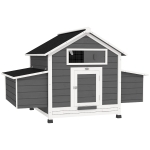 PawHut Poulailler en bois accueillant 4 poules, cage à poules avec pondoir, toit imperméable ouvrable, tiroir amovible, gris