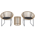 Outsunny Set de Grădină 3 Piese din Ratan și Oțel cu 2 Scaune cu Perne și Măsuță de Cafea Cilindrică, Multicolor