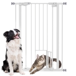PawHut Barrière de sécurité animaux de 104H cm avec porte fermeture automatique système de double verrouillage sans percage