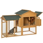 PawHut Pollaio da Esterno in Legno di Abete 168x75x103cm, Casetta per 2-4 Galline Ovaiole con Ampio Recinto, Nido Laterale per Uova e Rete Zincata Anti-Predatori, Tetto Impermeabile, Fattoria, Giallo