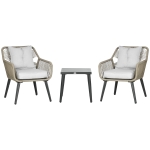 Outsunny Ensemble salon de jardin 3 pièces 2 chaises + table basse polyester résine tressée PE acier gris