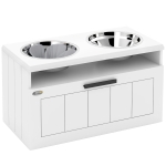 PawHut Raised Dog Bowl with Slow Feeder, Two Stainless Steel Dog Bowls, Drawer, for Large and Extra Large Dogs, White