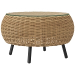 Outsunny Beistelltisch aus Polyrattan runder Kaffeetisch Couchtisch mit Glas Tischplatte Ø75 x 42 cm Braun