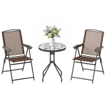 Outsunny Ensemble de Jardin 3 pièces 2 chaises inclinables Multi-Positions Pliables + Table Ronde Verre trempé métal