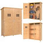 Outsunny Wooden Garden Shed with Two Windows, Tool Storage Cabinet, Outdoor Double Door Organizer 127.5L x 50W x 164H cm, Natural