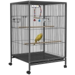 PawHut Gabbia per Uccelli in Acciaio e PP con 5 Porte, 2 Posatoi e Vassoio Estraibile, 48x46x78 cm, Grigio