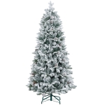 HOMCOM Künstlicher Weihnachtsbaum, Kunstschnee & Tannenzapfen, realistisch, flammhemmend, Metallfuß, 183 cm, Grün