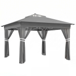 Outsunny Pavilion de Grădină cu Înălțime Reglabilă și Lumină LED, din Oțel și Țesătură Oxford, 336x336x250-270 cm, Gri