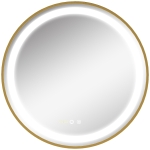 kleankin Espejo de Baño con Luz LED Táctil Función de Memoria Brillo y Color Ajustable y Reloj Ø60x4 cm Dorado