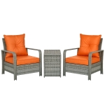 Outsunny 3 Pieces Rattan Bistro Set, Wicker Garden Furniture Set with 72 L Storage Coffee Table and Chairs, Orange