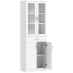 HOMCOM Bufet de Bucătărie cu 2 Dulapuri și un Sertar, Rafturi Reglabile și Uși din Sticlă, 60x35x180 cm, Alb