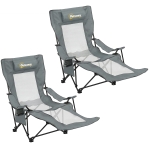 Outsunny Lot de 2 Chaises de Camping Pliante Inclinable 4 Positions, Repose-Pieds Amovible, Porte-Gobelet, 125x80x90cm, Gris