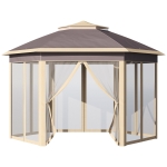 Outsunny Cenador de Jardín Hexagonal 4,05x3,4x2,85 m con Doble Techo 6 Mosquiteras Desmontables Bolsa y Anti-UV Beige
