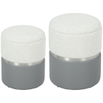 HOMCOM Nesting Round Ottoman with Storage Set of 2 - Cream/Grey
