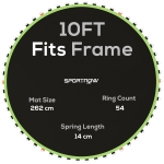 SPORTNOW Trampoline Replacement Mat with Spring Pull Tool, 54 V-Hooks, for 10ft Trampoline using 14cm Springs, Green