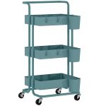 HOMCOM Chariot à 3 niveaux desserte avec 4 crochets et 3 boîtes suspendues amovibles pour 42 x 38 x 86,5 cm bleu-vert