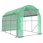 Outsunny Serre tunnel de jardin 6 m² 3 x 2 m avec 1 porte + 2 parois latérales zippées enroulables, 6 fenêtres, vert