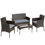Outsunny Set da Giardino 4pz con Divano 2 Posti, 2 Sedie e Tavolino Basso, in Rattan e Acciaio, Grigio e Marrone