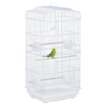 PawHut Gabbia per Uccelli Portatile con Maniglia, Vassoio Estraibile e Porte, Voliera per Pappagallini con Posatoi in Legno, Altalena e Ciotole per Cibo, 46.5x35.5x92cm, Bianco