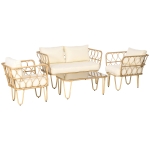 Outsunny Ensemble salon de jardin canapé 2 places + 2 fauteuils + 1 table basse plateau verre trempé 7 coussins écru