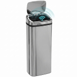 HOMCOM Cubo de Basura Inteligente 50L con Sensor Infrarrojo para Apertura Automática de Acero Inoxidable 33x25x84 cm Plata