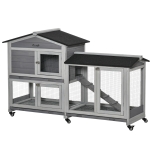 PawHut Conigliera a 2 Livelli con Rete Protettiva e Rotelle in Legno e Metallo, 157.4x53x99.5 cm, Grigio