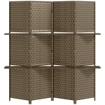 HOMCOM Paravent intérieur séparateur de pièce 4 panneaux 2 étagères bois de pin tressée fibres de papier 181 x 180 cm marron