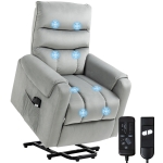 HOMCOM Sillón Relax Reclinable Eléctrico Levanta Personas, Sillón Elevador con 8 Puntos de Masaje, 2 Controles Remotos, Reposapiés, Tapizado en Pana, Acolchado Grueso, Bolsillo Lateral, Gris