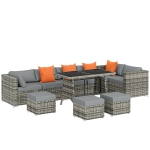 Outsunny 10 Piece Rattan Garden Furniture Set, 3 Corner Sofas with 3 Chairs, 3 Stools and Coffee Table, Outdoor Patio Furniture