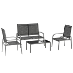 Outsunny Set de Grădină 4 Piese cu Măsuță, 2 Scaune și Canapea cu Spătar Reglabil, din Oțel și Textilen Negru