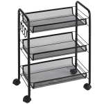HOMCOM Carrito de Cocina de Acero con 3 Cestas Carga 9 kg para Comedor Sala de Estar Baño 45x26,5x63 cm Negro