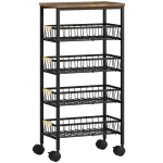 HOMCOM Carrito Auxiliar con Ruedas 4 Cestas Extraíbles Carga 15 kg Marco Metálico para Comedor 40x24x81,5 cm Marrón Rústico