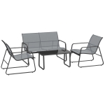 Outsunny Set da Esterno 4pz con Tavolino da Caffè, Panchina 2 Posti e 2 Sedie, in Metallo e Texteline Grigio Chiaro