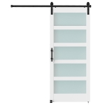 HOMCOM Ușă Glisantă 91,4 x 213,4 cm cu Kit, Panouri din Sticlă, Aspect Lemn Alb