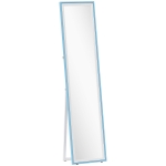 HOMCOM Espejo de Pie Cuerpo Entero con Marco de MDF Espejo de Pared Rectangular con 2 Formas de Uso 37x4x157 cm Blanco y Azul