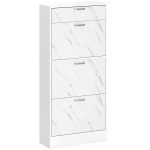 HOMCOM Marble Shoe Storage Cabinet with 3 Flip Drawers, Hallway Cabinet with Top Drawer and Adjustable Shelves, Shoe Cupboard for 18 Pairs, White