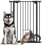 PawHut Extra Tall Pet Gate, Indoor Dog Safety Gate, with Cat Flap, Auto Close, 74-80cm Wide - Black