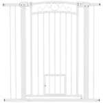 PawHut Cancellino per Cani Regolabile con Estensioni e Porta per Gatti, 76-104x106cm, Bianco