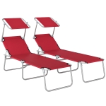 Outsunny Outdoor Foldable Sun Lounger Set of 2, 4 Level Adjustable Backrest Reclining Sun Lounger Chair with Angle