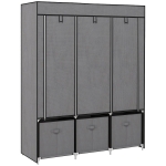HOMCOM Armario de Tela Armario Ropero con 2 Barras 5 Estantes Abiertos 3 Cajones Cremallera Marco Acero 125x43x162,5 cm Gris