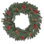 HOMCOM Weihnachtskranz 60 cm Türkranz mit 40 LEDs Zapfen roten Beeren Künstlicher Weihnachtskranz Weihnachten Adventskranz Haustür Kränze für Außen, Innen, Advent, Fenster