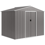 Outsunny Casetta da Giardino 2.3x1.7 m in Acciaio con Prese d'Aria e Doppia Porta Scorrevole, Effetto Legno
